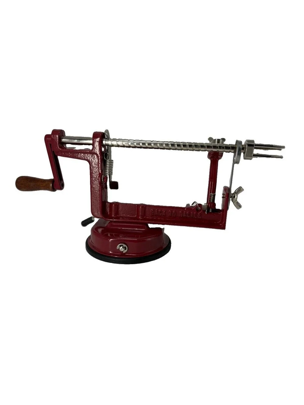Back To Basics “Peel Away” Apple Peeler Corer Slicer Red Hand Crank With Box